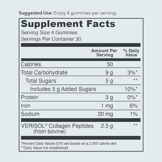 Vital Proteins Collagen Gummies, 2.5g of Clinically-Tested Collagen for Hair, Skin, Nails & Wrinkles, 120 ct, 30-Day Supply, Grape Flavor