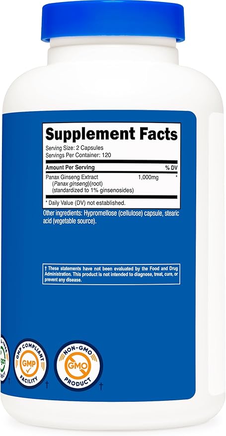 Nutricost Panax Ginseng 1000mg, 240 Capsules 120 Servings