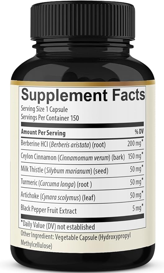 Berberine with Ceylon Cinnamon, Turmeric, Milk Thistle, Artichoke, Black Pepper - 150 Count - Pack of 1