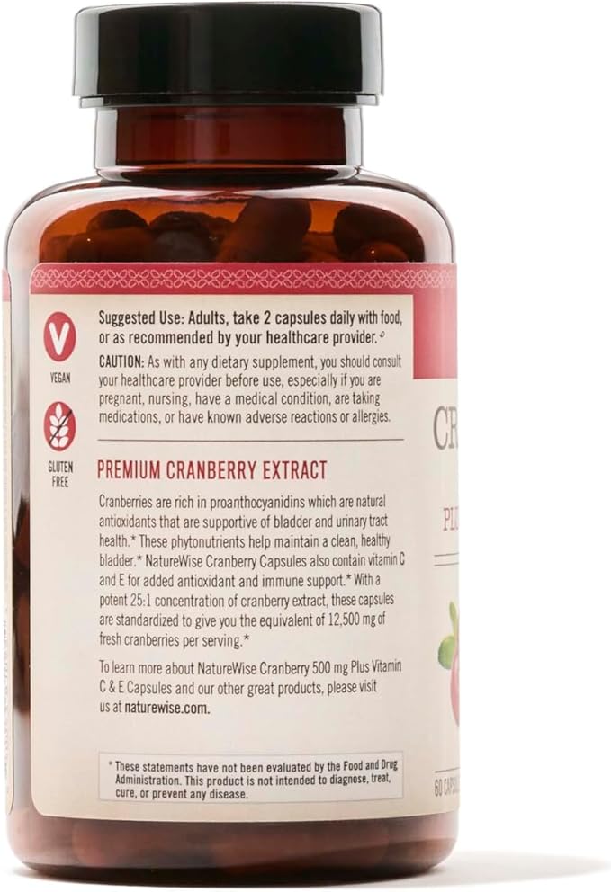 NatureWise Cranberry Extract Pills 12,500mg* Cranberries 60 Capsules[1-Month Capsules[1-Month Supply]
