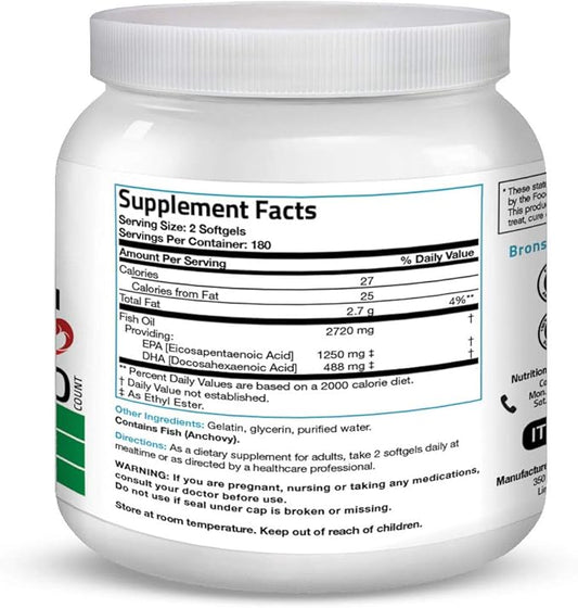 Bronson Omega 3 Fish Oil Triple 2720 mg, 1250 mg 488 mg, 360 Softgels