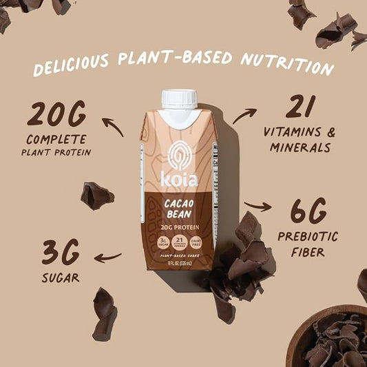 Koia - Plant Based Protein Shake 20g Protein, 3g Sugar, 6g Prebiotic 21 Vitamins 11 fl 12 Bottles