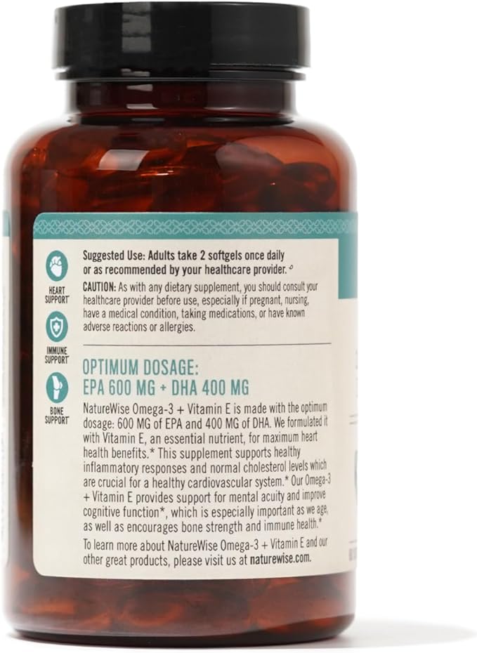 NatureWise Extra-Strength Omega 3 Fish Oil Supplement 1000mg per 600 EPA 400 DHA 60 Softgels[1-Month Softgels[1-Month Supply]