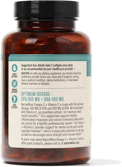 NatureWise Extra-Strength Omega 3 Fish Oil Supplement 1000mg per 600 EPA 400 DHA 60 Softgels[1-Month Softgels[1-Month Supply]