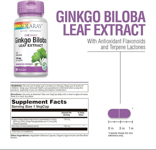 SOLARAY One Daily Ginkgo Biloba Leaf Extract (60 VegCaps) (30 VegCaps)