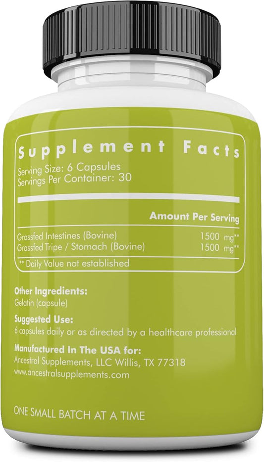 Ancestral Supplements Grass Fed Beef Intestines 3000mg, Digestion 180 Capsules