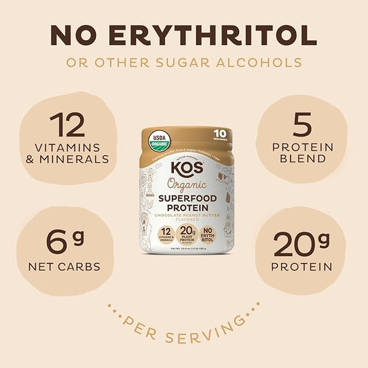 KOS Vegan Protein Powder, Chocolate Peanut Butter 10 Servings