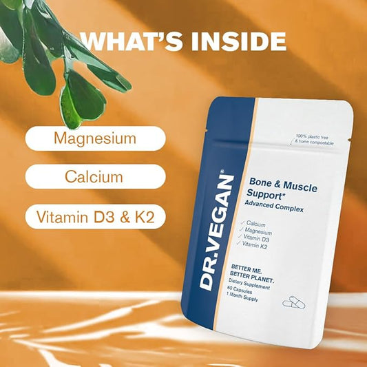 DR.VEGAN Bone & Muscle Support 60 Vegan 30 Day 160mg, Magnesium 150mg, Vitamin K2 100µg, 100µg, Vitamin D3 25µg 25µg (1000IU) (1000IU)