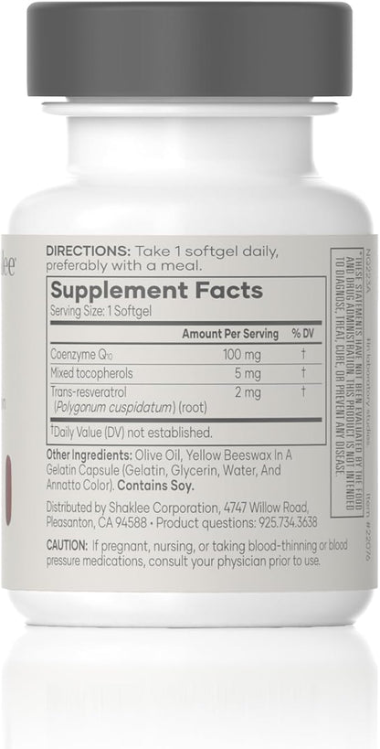 CoQHeart® with Q-Trol®: Energy Support for Heart Health - Coenzyme Q10 and Resveratrol Blend - Facilitates Energy Production and Blood Vessel Health - Protects Arteries - 30 Softgels
