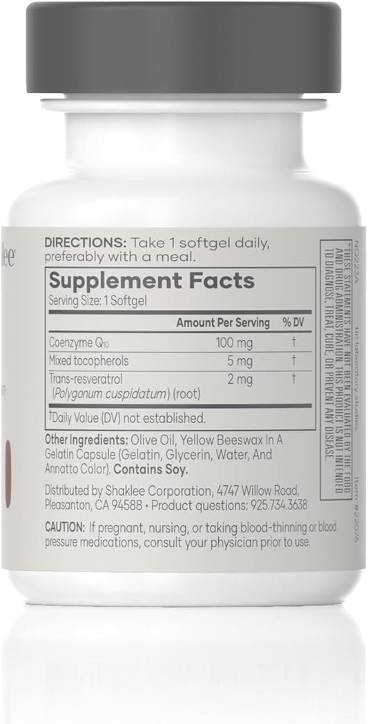 CoQHeart® with Q-Trol®: Energy Support for Heart Health - Coenzyme Q10 and Resveratrol Blend - Facilitates Energy Production and Blood Vessel Health - Protects Arteries - 30 Softgels