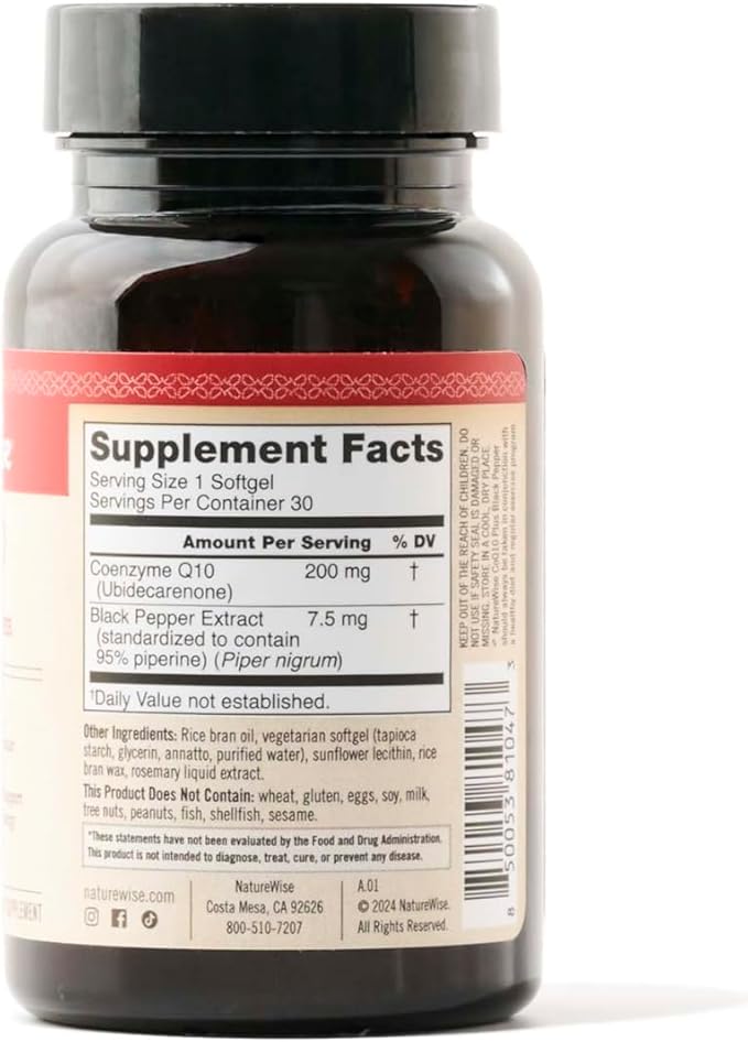 NatureWise CoQ10 200mg Softgels, High Absorption CoQ10 with 30 Softgels[1-Month Softgels[1-Month Supply]