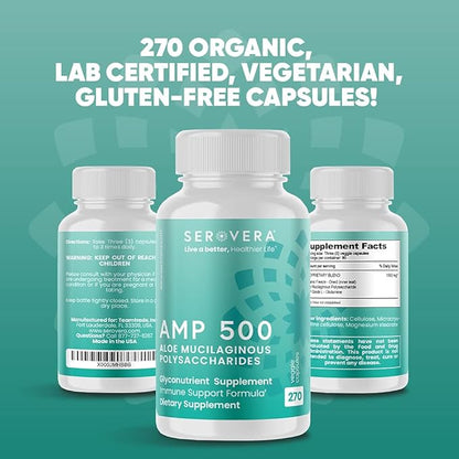 AMP Aloe Glyconutrient Supplement - Support Immune System, Digestive Tract, and Colon Health 270 caps