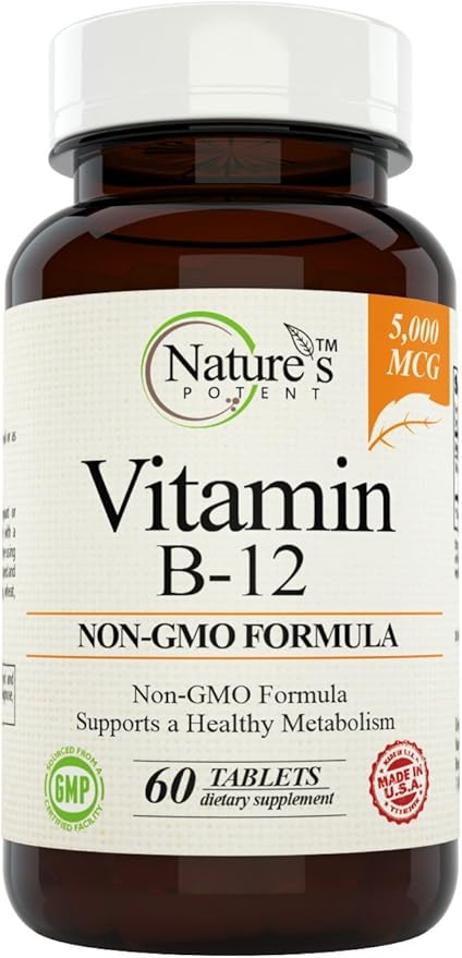 Nature's Potent Vitamin B-12, 5000mcg, Non-GMO B12) - (60 Tablets)