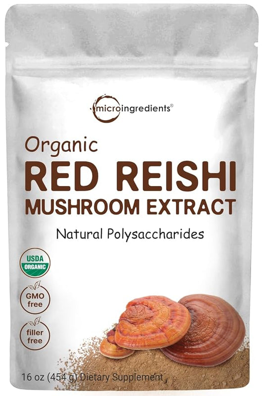 Micro Ingredients Organic Reishi Mushroom Powder, 16oz 100:1 Extract,