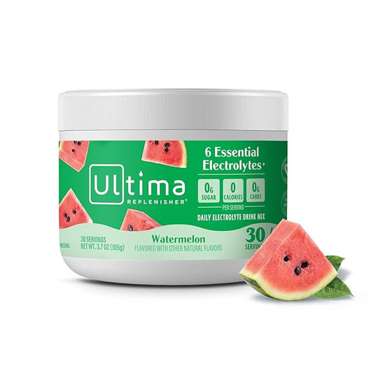 Ultima Replenisher Daily Electrolyte Powder Drink Mix – Watermelon, 30 Servings – Hydration Powder with 6 Key Electrolytes and Trace Minerals – Keto Friendly, Vegan, Non-GMO and Sugar-Free
