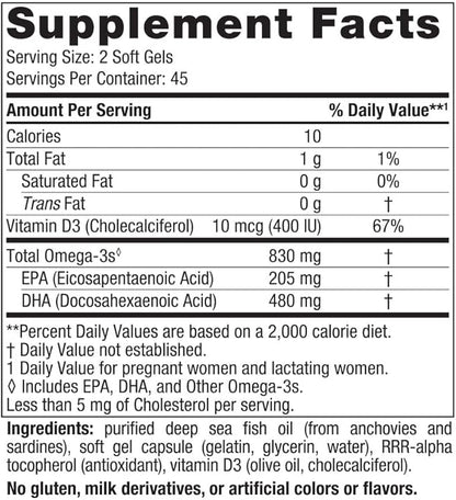 Nordic Naturals Prenatal DHA, Unflavored 90 Soft 830 mg Omega-3 + 400 IU D3 - 45 Servings