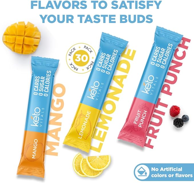Keto Vitals Original Electrolytes Powder No Sugar Packets | Keto Friendly Electrolyte Travel Packet | Variety Individual Packet | Energy Drink Mix | Zero Calorie Zero Carb, Original Assorted, 30 Count