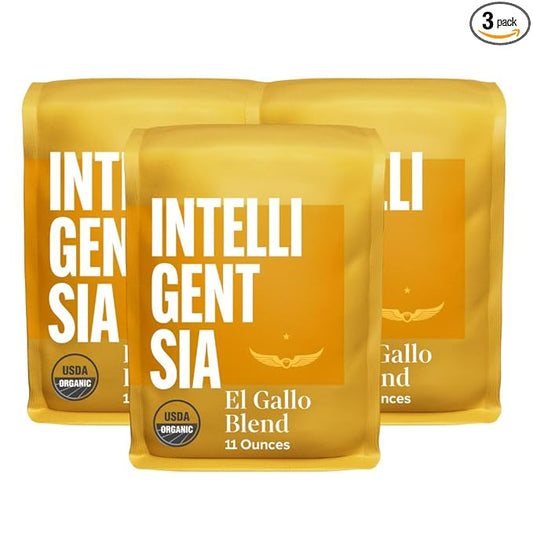Intelligentsia Coffee, Light Roast Whole Bean Coffee - Organic El Gallo with Flavor Notes of Milk Chocolate, Honey and Cola, 33 Ounces (3 Bags of 11 Ounces)