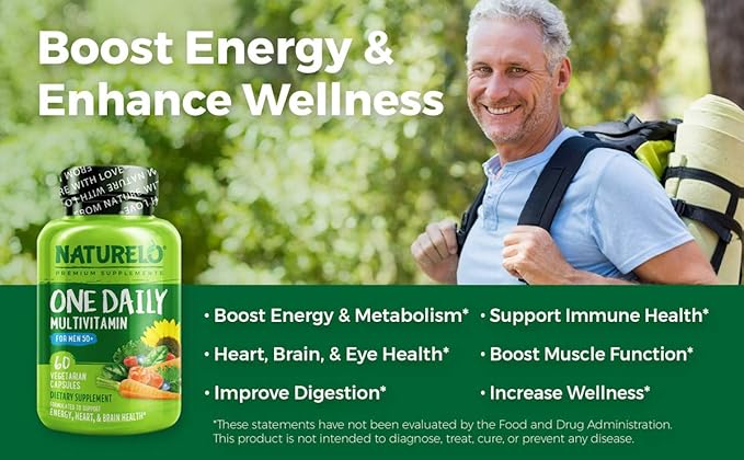 NATURELO Mens Multivitamins for Men 50+ 60 Vegetarian