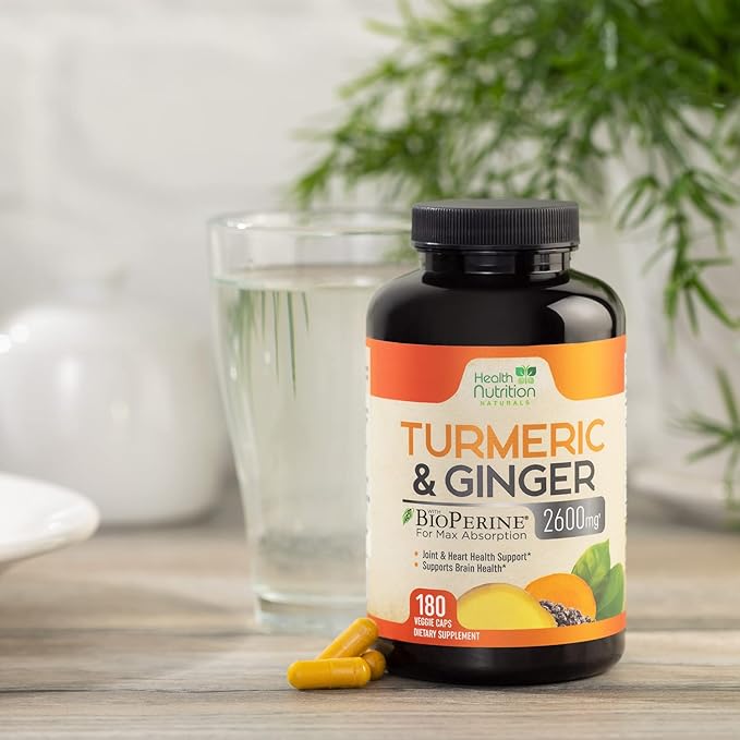 Turmeric Curcumin with BioPerine & Ginger 95% Curcuminoids 2600mg - 180 Capsules
