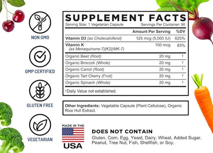 FarmHaven Vitamin D3 K2 Capsules - 5000 IU D3 and 100 mcg K2 - Cholecalciferol MK7 with Veggie Fruit Blend - Vitamin D K2 Supplement for Immune System & Heart Health - Vegetarian, Non-GMO, 90 Caps