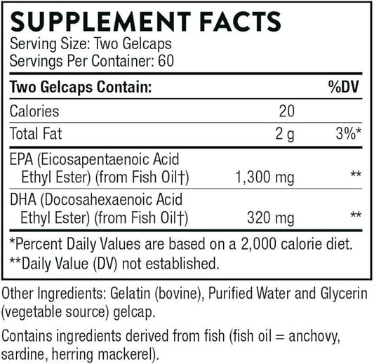 THORNE Super EPA Pro Omega-3 Fish 1300mg EPA 200mg DHA 120 Gelcaps