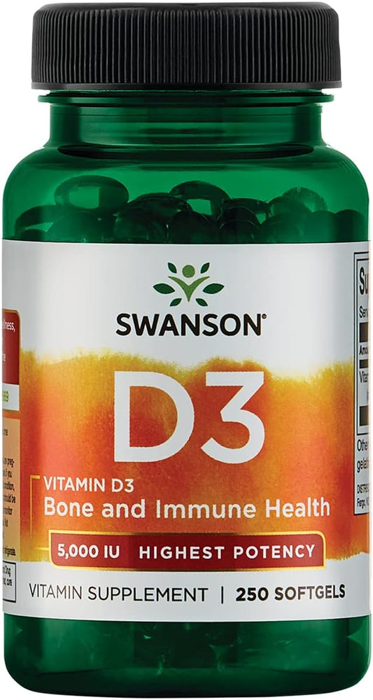 Swanson Vitamin D-3 5000 IU Bone D3 Supplement 125 mcg 250 Softgels
