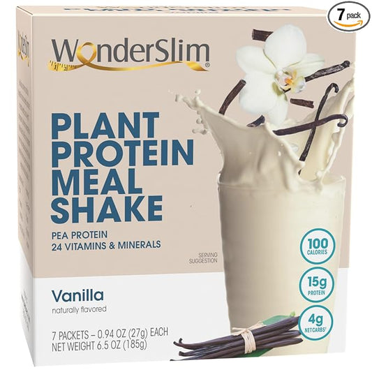 WonderSlim Plant Based Meal Replacement Shake, Vanilla, 15g Protein, Keto Friendly & Low Carb, Low Sugar, Gluten, Soy, & Dairy Free (7ct)