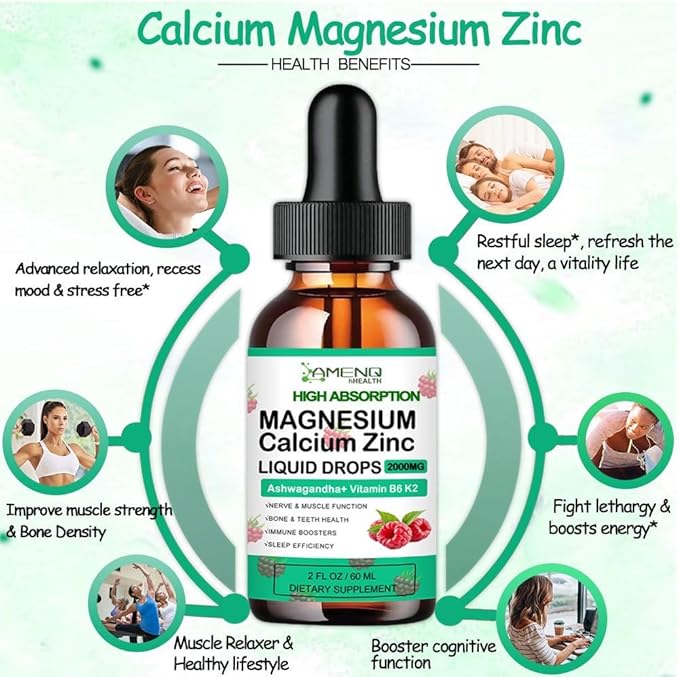 Calcium Magnesium Zinc D3 Supplement, Liquid 1000mg Magnesium 400mg with D3 K2 K2 C,