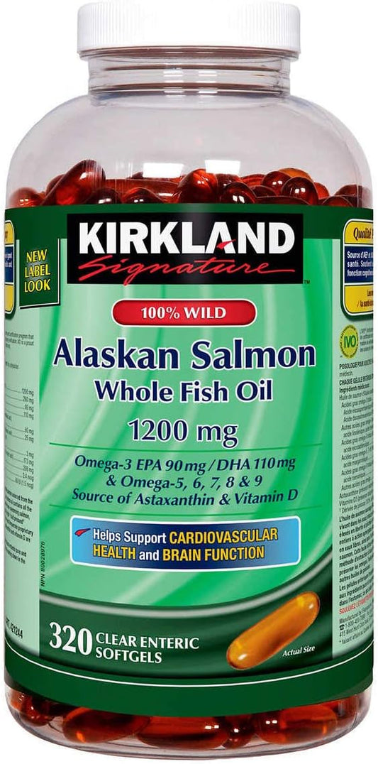 Kirkland Signature 100% Wild Alaskan Salmon 90 EPA 110 DHA 1200mg - 320 Enteric