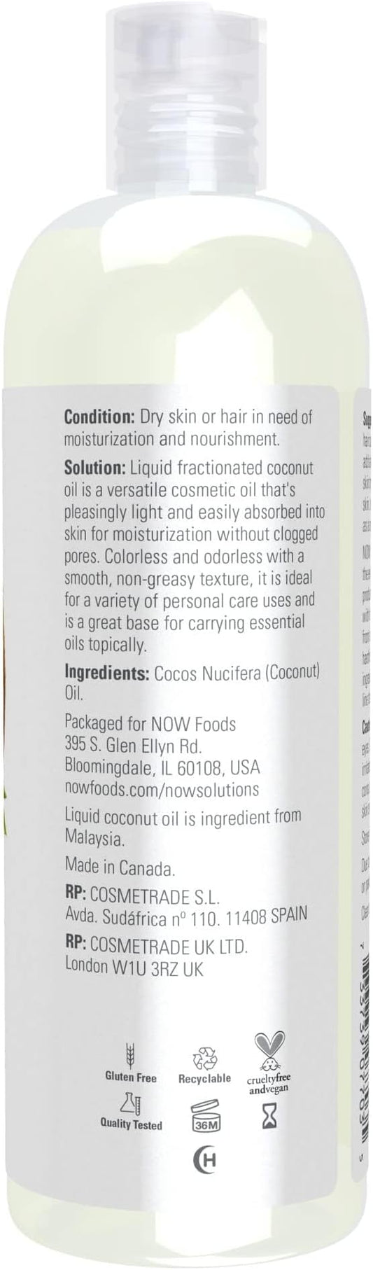 NOW Foods Solutions, Liquid Coconut Oil, Light and Nourishing, Promotes Healthy-Looking Skin and Hair, 16-Ounce