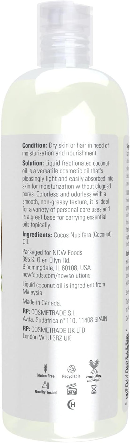 NOW Solutions, Liquid Coconut Oil, Light and Nourishing, Promotes Healthy-Looking Skin and Hair, 16-Ounce (Pack of 2)