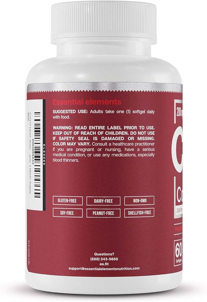 Essential Elements CoQ10 200mg Softgels Q10 Supplement 2.6 Times 60 Count, 2 Month