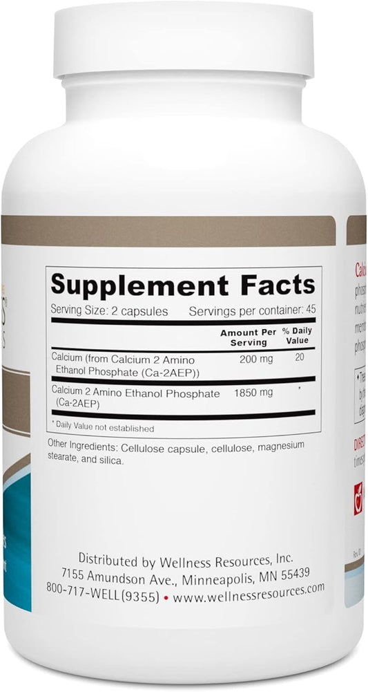 Wellness Resources Calcium AEP - Nerve Support Supplement for Cellular Protection, Longevity, Cell Membrane Health & Myelin Sheath Support - 925mg Ca-2-AEP Per Capsule (90 Capsules)