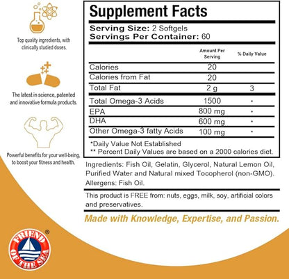 Premium Omega 3 Fish Oil Triple 120 Softgels 5