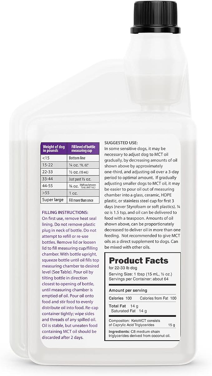 LifeSense C8 MCT Oil for Dogs, Keto-Friendly, Sourced from Coconut Oil, Human Grade, 32 oz, Made in USA by PhD Nutrition, Dog Optimal Fuel for The Brain and Body