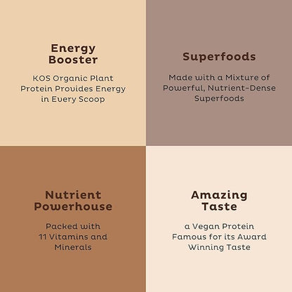 KOS Organic Plant Based Protein Powder, 2.4 lbs, 28 Servings