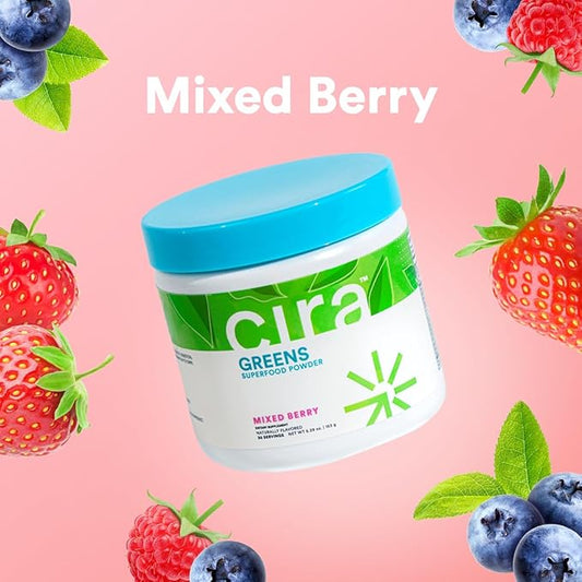 Cira Daily Greens - Naturally Sweetened, Organic Spirulina Superfood Powder with Premium, Antioxidant-Rich Ingredients for Debloating, Digestion, & Energy - Mixed Berry, 30 Servings