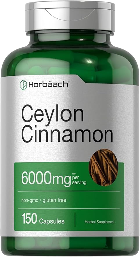Horbaach Ceylon Cinnamon Capsules | 6000 mg | 150 Count | Non-GMO & Gluten Free Supplement