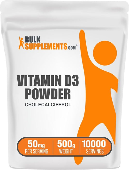BulkSupplements.com Vitamin D3 Powder - Cholecalciferol, Vitamin D Supplements, Vitamin D3 5000 IU - Gluten Free, 50mg (125mcg of Vitamin D3) per Serving, 500g (1.1 lbs) (Pack of 1)