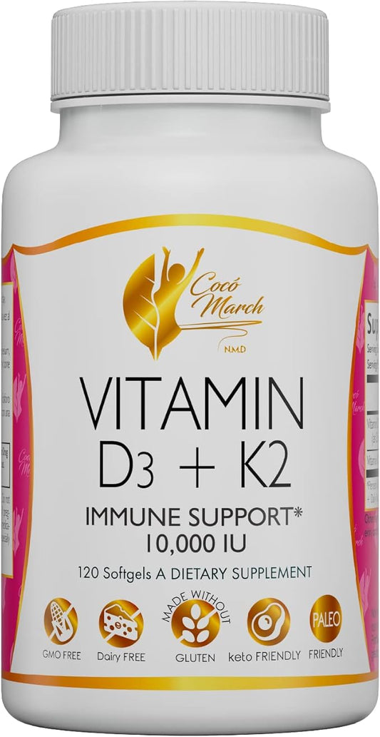 Coco March Vitamin D3+K2 10,000 IU 4 Month 250 mcg D3-180 mcg K2