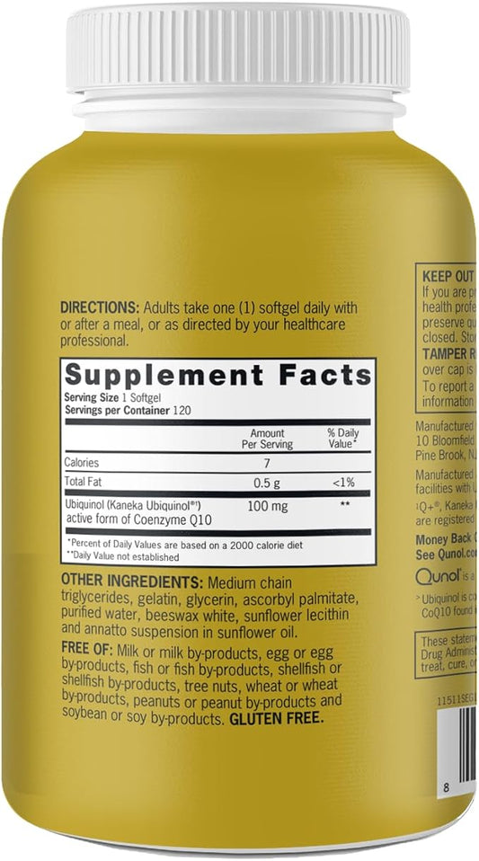Qunol Ubiquinol CoQ10 100mg Softgels, Ubiquinol Q10, Antioxidant 120 Count