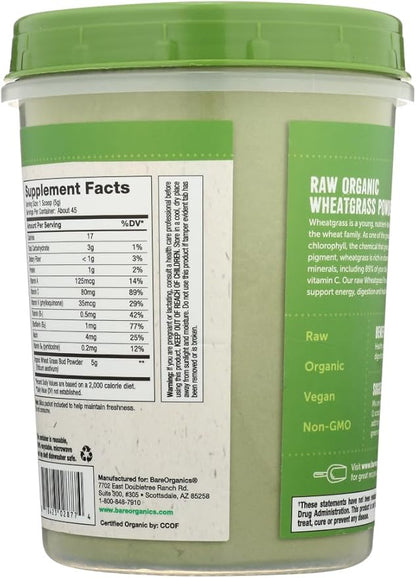 BareOrganics Wheatgrass Powder, Organic, Vegan Dietary Supplement,8 Ounce (Pack of 1)