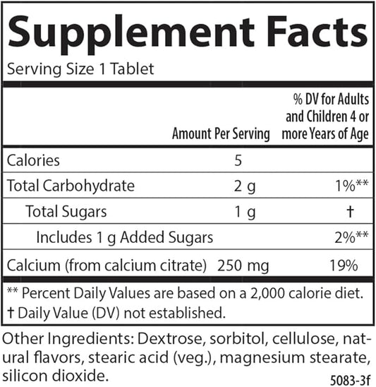 Carlson - Kid's Chewable Calcium, 250 mg, Highly Absorbable, Bone & Teeth Support, Optimal Wellness, Natural Vanilla Flavor, 60 Tablets