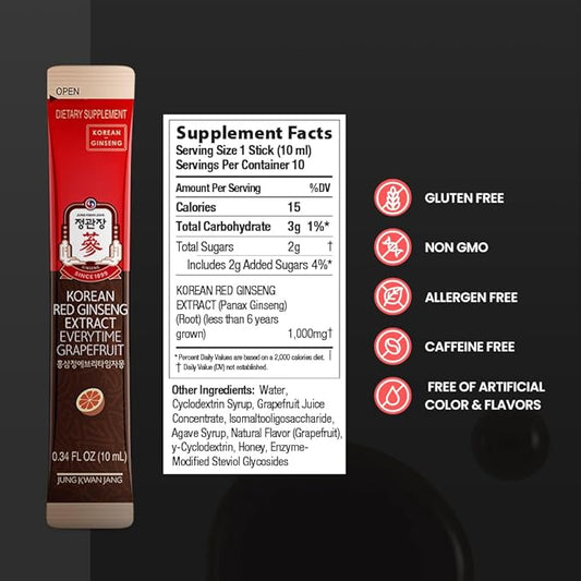 JungKwanJang Grapefruit Flavored Korean Red Ginseng 10 Packs