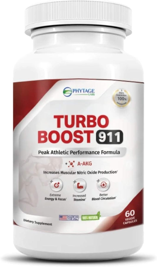 Turbo Boost 911 Nitric Oxide Booster, Circulation, Energy Boost, Mental Focus (N-O) Supplement – 60 Capsules