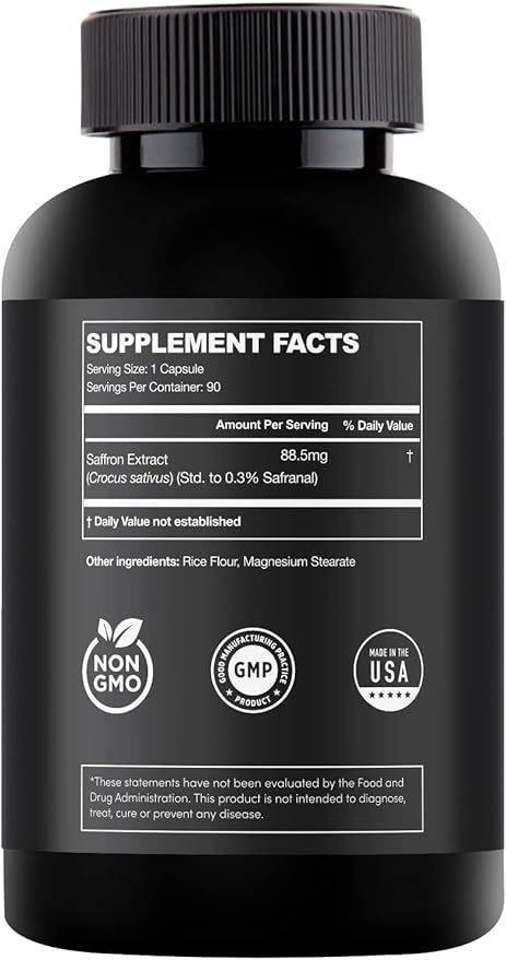 Saffron Supplements - 100% Pure Saffron Extract Mood Enhancer for Women and Men. Saffron Supplement with 90 Servings. Saffron Capsules for Eye Health