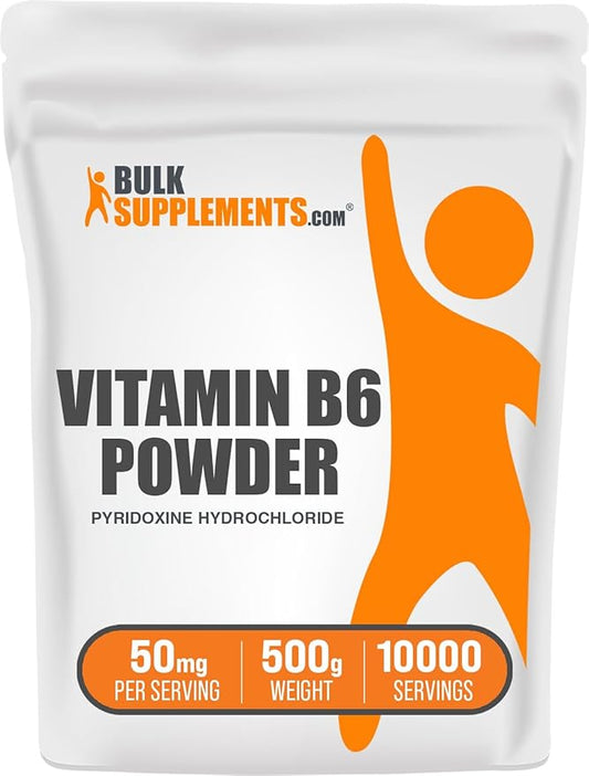 BulkSupplements.com Pyridoxine HCl Powder - Vitamin B6 Supplement, Vitamin B6 50mg - for Immune Support, Gluten Free, 50mg of Pyridoxine B6 per Serving, 500g (1.1 lbs) (Pack of 1)