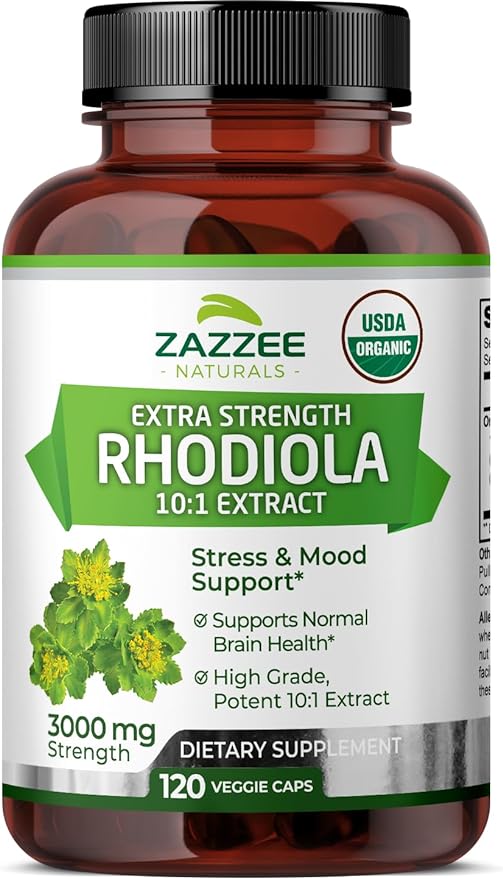 Zazzee USDA Organic Rhodiola 10:1 Exract, 3000 mg 120 Capsules, 4 Month 10X Extract, 100% Vegetarian,