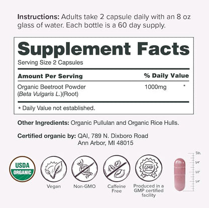 Sur Organic Beet Root Capsules 1000mg (120 Capsules)